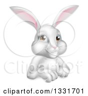 Poster, Art Print Of Cartoon Happy White Rabbit Over A Sign