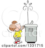 Cartoon Caucasian Boy Playing With The Spray Of A Water Drinking Fountain