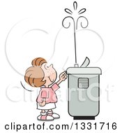 Poster, Art Print Of Cartoon Caucasian Girl Playing With The Spray Of A Water Drinking Fountain