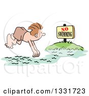 Poster, Art Print Of Cartoon White Man Diving Into A No Swimming Area