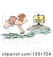 Poster, Art Print Of Cartoon White Man Diving Into A Chemical Waste Area