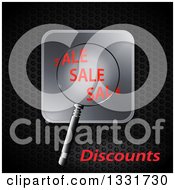 Poster, Art Print Of 3d Magnifying Glass Over Sale Text On A Silver Button Over Dark Metal