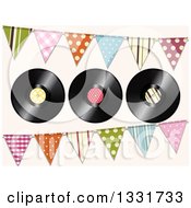 Poster, Art Print Of 3d Music Vinyl Records With Patterned Bunting Flags Over Pastel Pink