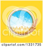 Clipart Of A Round Wheat Field Frame With A Crop And Birds Against A Shining Blue Sky Over Yellow Royalty Free Vector Illustration by elaineitalia