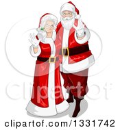 Clipart Of A Christmas Santa And Mrs Claus Waving Royalty Free Vector Illustration by Liron Peer #COLLC1331742-0188