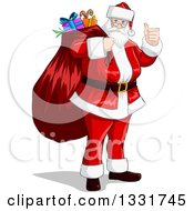 Poster, Art Print Of Christmas Santa Claus Giving A Thumb Up And Carrying A Sack