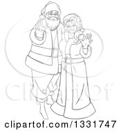 Black And White Christmas Santa And Mrs Claus Waving
