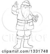 Poster, Art Print Of Black And White Lineart Christmas Santa Claus Waving And Ringing A Bell