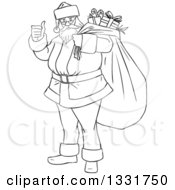 Poster, Art Print Of Black And White Christmas Santa Claus Giving A Thumb Up And Carrying A Sack