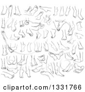 Clipart Of Cartoon Black And White Male And Female Feet Royalty Free Vector Illustration