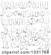 Clipart Of Cartoon Black And White Male And Female Feet 3 Royalty Free Vector Illustration by Liron Peer