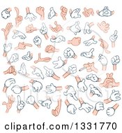 Clipart Of Cartoon Gloved And Bare Caucasian Hands Royalty Free Vector Illustration