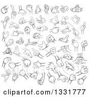 Clipart Of Cartoon Black And White Hands Royalty Free Vector Illustration