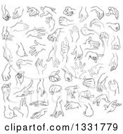Clipart Of Cartoon Black And White Male Hands Royalty Free Vector Illustration by Liron Peer