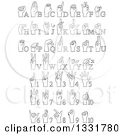 Poster, Art Print Of Cartoon Black And White Alphabet Sign Language Hands And Numbers