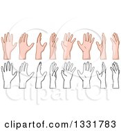 Clipart Of Cartoon Caucasian And Black And White Hands Shown 360 Turn Around Views Royalty Free Vector Illustration