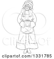 Black And White Happy Christmas Mrs Claus Holding A Gift