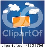 Clipart Of A Blank Orange Sign On A Post Over A Blue Sky With Clouds Royalty Free Vector Illustration