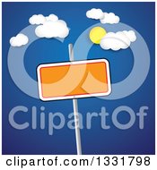 Poster, Art Print Of Blank Orange Sign On A Post Over A Blue Sky With The Sun And Clouds