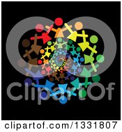 Poster, Art Print Of Unity Team Circle Of Cheering Colorful People Spiraling Over Black