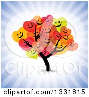 Poster, Art Print Of Tree With Happy Heart Foliage Over Blue Rays