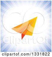 Poster, Art Print Of Orange Paper Plane Over A Burst Of Blue Rays