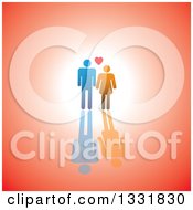 Clipart Of A Simple Man And Woman With A Heart Over Gradient Red Royalty Free Vector Illustration