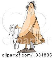 Clipart Of A Cartoon Chubby Caveman Holding A Dead Rabbit And Hammer Royalty Free Vector Illustration by djart