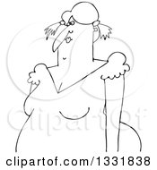 Lineart Clipart Of A Cartoon Black And White Chubby Country Woman With Pigtails Royalty Free Outline Vector Illustration