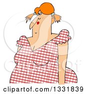 Poster, Art Print Of Cartoon Chubby Country Woman With Red Hair Pig Tails And A Plaid Dress