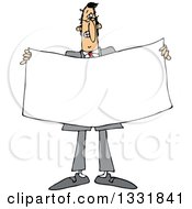 Poster, Art Print Of Cartoon White Business Man Holding A Blank Sign Or Banner