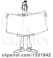 Poster, Art Print Of Cartoon Black And White Business Man Holding A Blank Sign Or Banner