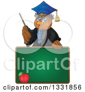 Poster, Art Print Of Professor Owl Holding A Pointer Stick Over An Apple On A Chalk Board