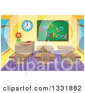 Poster, Art Print Of Class Room Interior With A Back To School Chalk Board And Desks