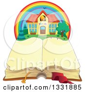 School Building In A Rainbow Over An Open Book