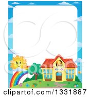 School Building Rainbow And Sun Border With Text Space
