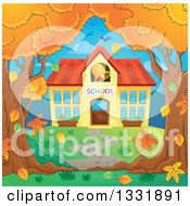 Poster, Art Print Of School Building With A Ringing Bell Framed By Autumn Trees