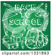 Poster, Art Print Of Green Chalkboard With Back To School Text And Items Sketched On It
