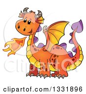 Poster, Art Print Of Cartoon Orange Fire Breathing Dragon