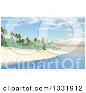 Poster, Art Print Of 3d Tropical Island Beach With White Sand Palm Trees And Still Blue Water