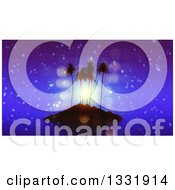 Poster, Art Print Of 3d Tropical Island Silhouetted With Palm Trees And Flares At Night