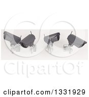 Poster, Art Print Of 3d Four Black Hd Cctv Security Surveillance Cameras Mounted On A Wall On Off White