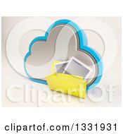 Poster, Art Print Of 3d Cloud Storage Icon With A Yellow Photo Folder On Off White