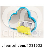 3d Cloud Storage Icon With A Folder Of Documents On Off White 2