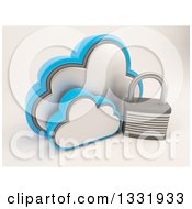 Poster, Art Print Of 3d Clouds Storage Icon With A Padlock On Shaded White