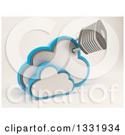 3d Clouds Storage Icon With An Attached Padlock On Shaded White