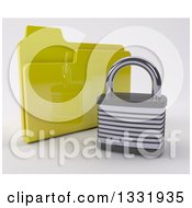 Poster, Art Print Of 3d Padlock In Front Of A Yellow Folder On Off White