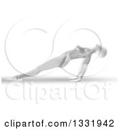 Clipart Of A 3d Grayscale Anatomical Woman Stretching In A Yoga Pose Her Arms Under Her With Visible Spine On White Royalty Free Illustration