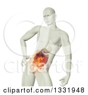 Clipart Of A 3d Medical Anatomical Male With Visible Painful Glowing Guts On White Royalty Free Illustration