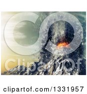 Clipart Of A 3d Erupting Volcano Against A Sunset Sky Royalty Free Illustration